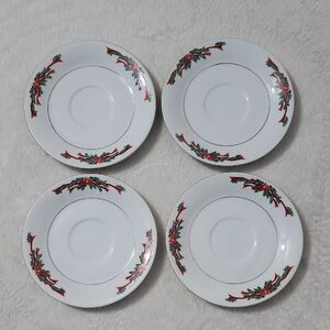 Vintage Poinsettia & Ribbons Fine China Saucers Plates